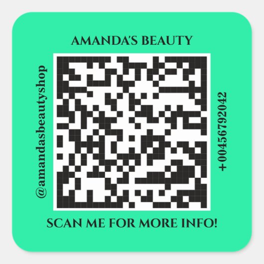 QR Code Promotie Naam Web Mint Groen Vierkante Sticker (Voorkant)