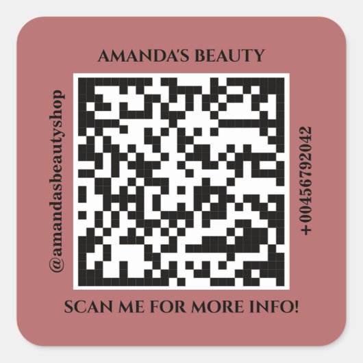 QR Code Promotie Naam Web Rood Vierkante Sticker (Voorkant)
