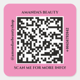 QR Code Promotie Naam Web Roze Square Sticker