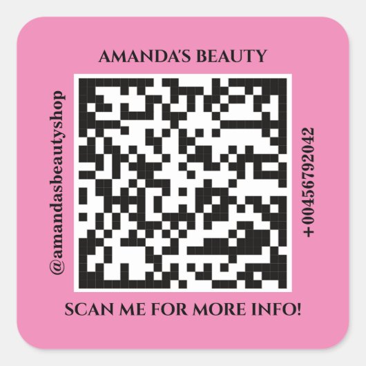 QR Code Promotie Naam Web Roze Square Sticker (Voorkant)