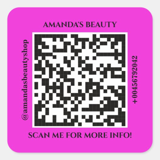QR Code Promotie Naam Web Roze Square Sticker (Voorkant)