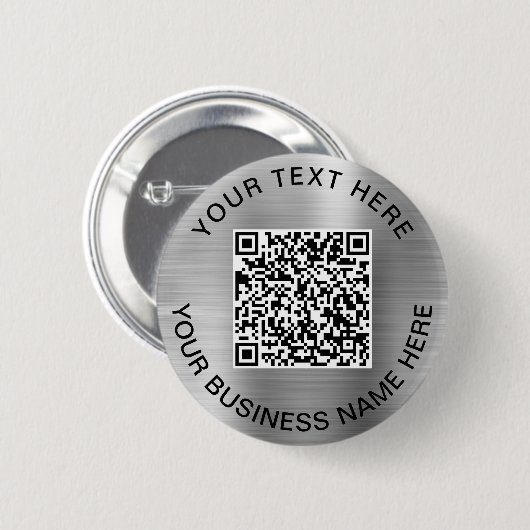 QR-code Promotie Zilver Ronde Button 5,7 Cm (Voorkant /achterkant)