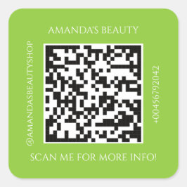 QR Code promotienaam Contact Green Square Stic Vierkante Sticker