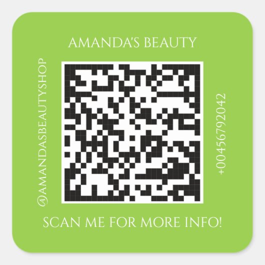 QR Code promotienaam Contact Green Square Stic Vierkante Sticker (Voorkant)