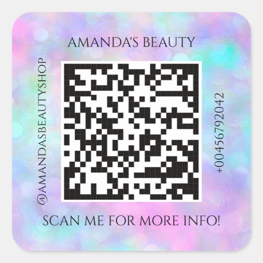 QR Code promotienaam Contact Holographic Vierkante Sticker (Voorkant)