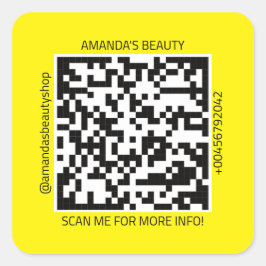 QR Code promotienaam Contact Web Geel Wit Vierkante Sticker
