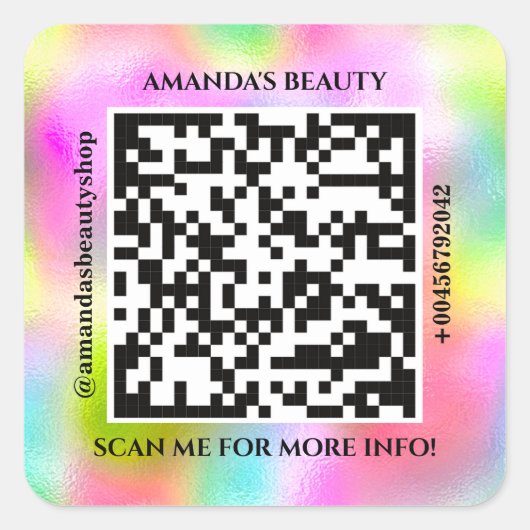 QR-code promotienaam Contact Web Holographic Vierkante Sticker (Voorkant)