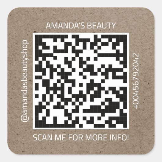QR-code promotienaam Contact Web Kraft Paper Vierkante Sticker (Voorkant)