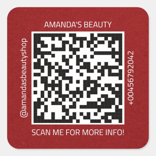 QR-code promotienaam Contact Web Kraft Red Vierkante Sticker (Voorkant)