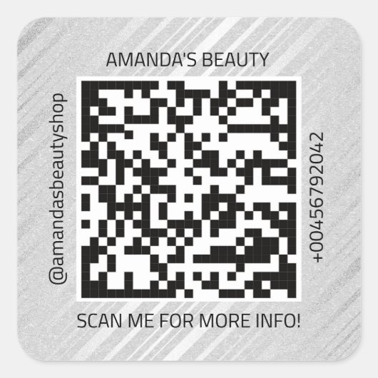 QR-code promotienaam Contact Web Kraft Silver Vierkante Sticker (Voorkant)