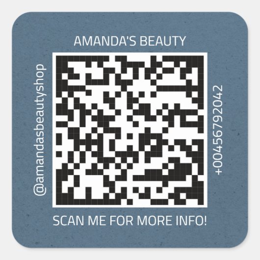 QR-code promotienaam Contact Web Natural Blue Vierkante Sticker (Voorkant)