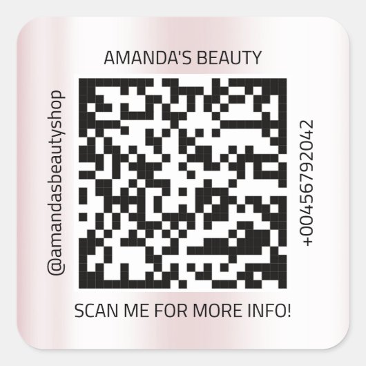 QR-code promotienaam Contact Web Natural Pink Vierkante Sticker (Voorkant)