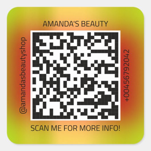 QR-code promotienaam Contact Web Red Yellow Vierkante Sticker (Voorkant)