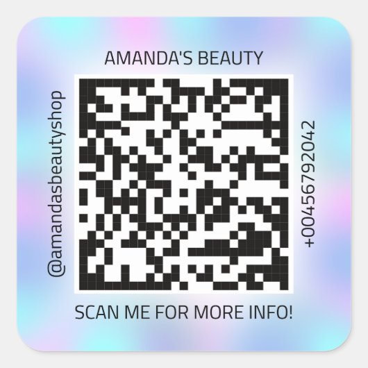 QR-code promotienaam Contact Web Roze Blauw Vierkante Sticker (Voorkant)