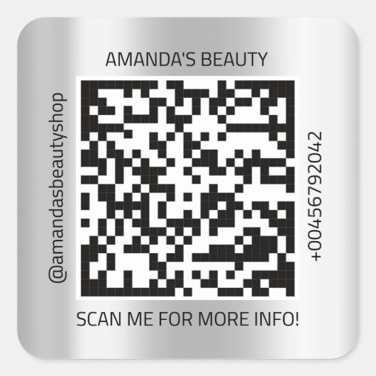 QR-code promotienaam Contact Web Silver Grey Vierkante Sticker (Voorkant)