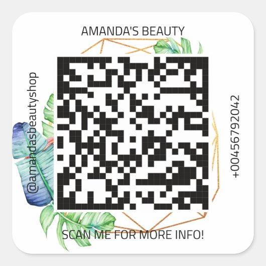 QR-code promotienaam Contact Web Tribal Gold Vierkante Sticker (Voorkant)