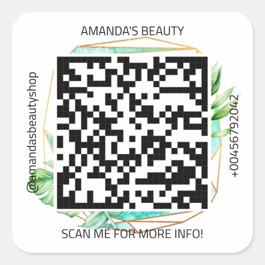 QR-code promotienaam Contact Web Tropical Gold Vierkante Sticker (Voorkant)