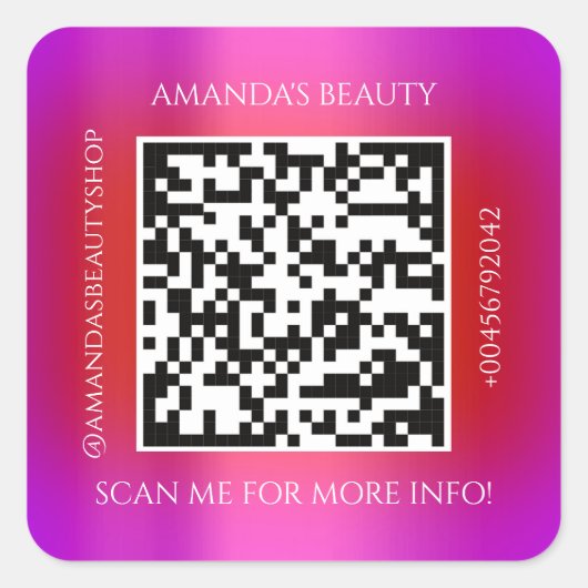 QR-code promotienaam Contactroze rood Vierkante Sticker (Voorkant)