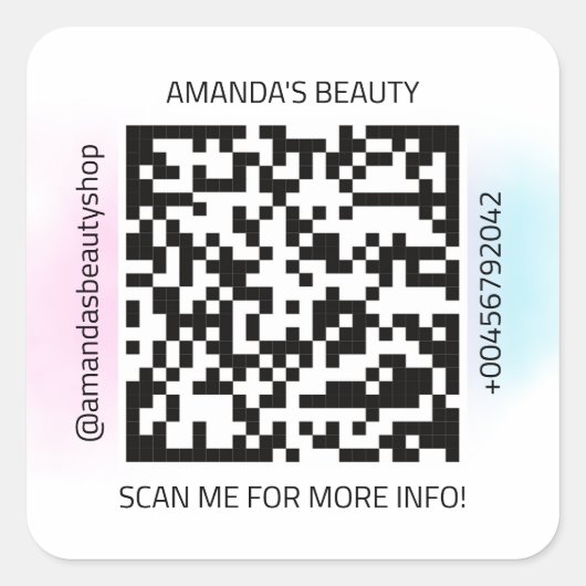 QR Code promotienaam Contactwebnummer Vierkante Sticker (Voorkant)