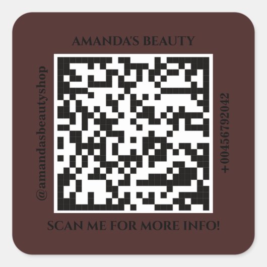 QR-code promotienaam Web Brown Square Sticker (Voorkant)