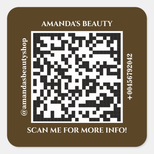 QR-code promotienaam Web Brown Square Sticker (Voorkant)