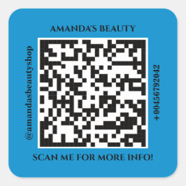 QR Code Promotion Name Web Blue Square Sticker