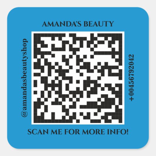 QR Code Promotion Name Web Blue Square Sticker (Voorkant)