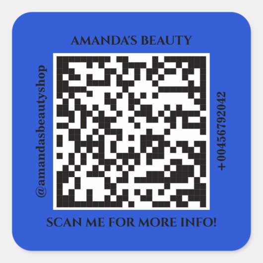 QR Code Promotion Name Web Blue Square Sticker (Voorkant)