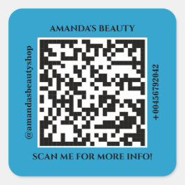 QR Code Promotion Name Web Blue Square Sticker