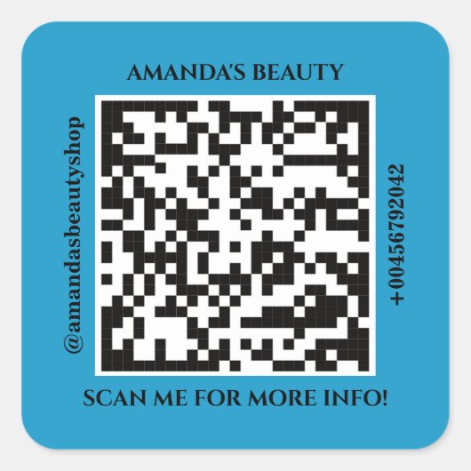 QR Code Promotion Name Web Blue Square Sticker (Voorkant)