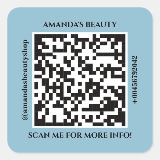 QR Code Promotion Name Web Blue Square Sticker (Voorkant)