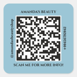 QR Code Promotion Name Web Blue Square Sticker