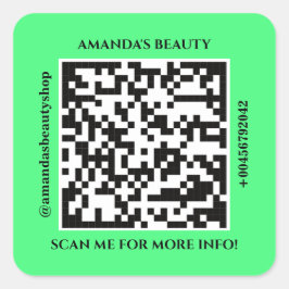 QR Code Promotion Name Web Green Square Sticker