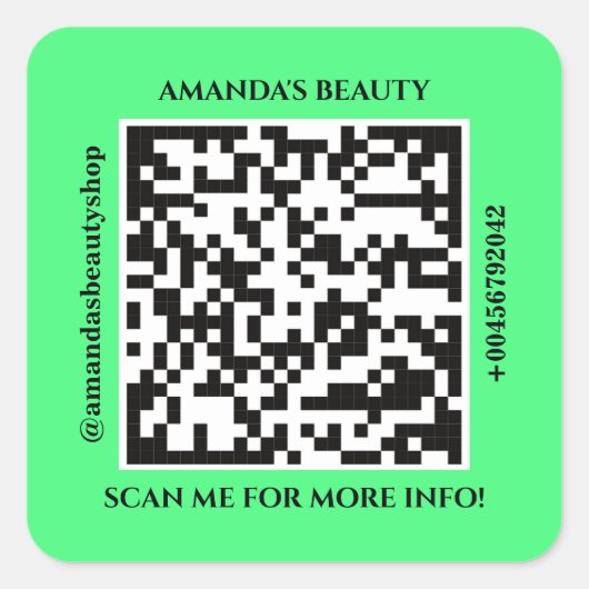 QR Code Promotion Name Web Green Square Sticker (Voorkant)