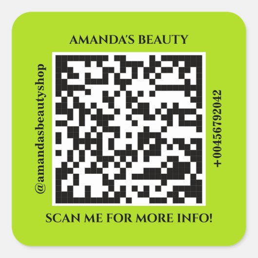 QR Code Promotion Name Web Green Square Sticker (Voorkant)