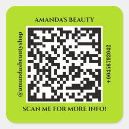 QR Code Promotion Name Web Green Square Sticker
