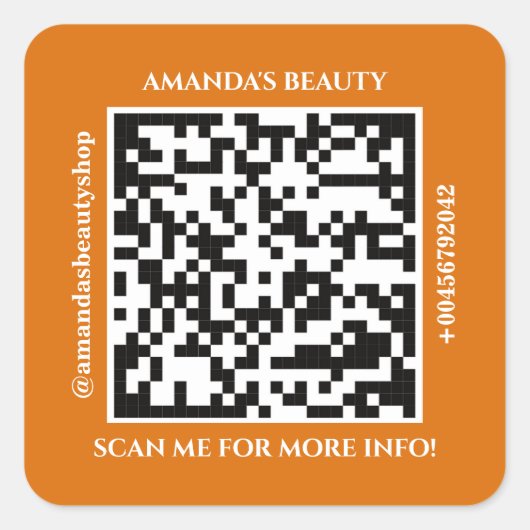 QR Code Promotion Name Web Oranje Square Sticker (Voorkant)