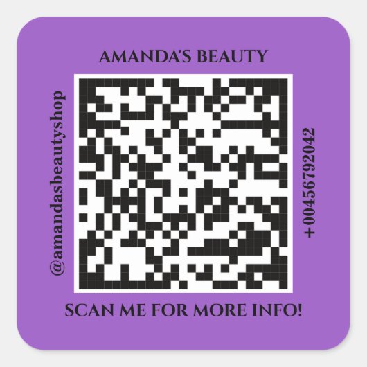 QR Code Promotion Name Web Paars Square Sticker (Voorkant)