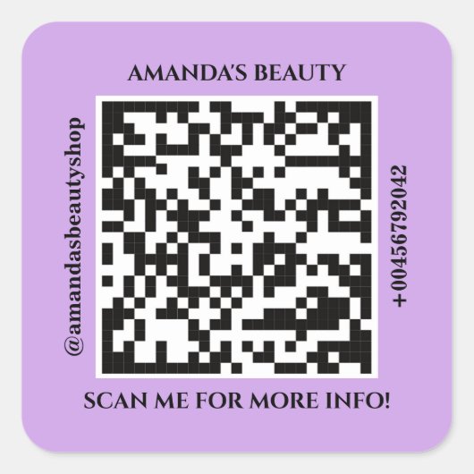 QR Code Promotion Name Web Paars Square Sticker (Voorkant)