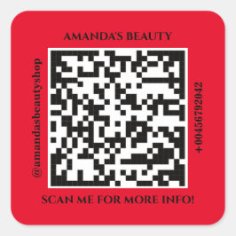 QR Code Promotion Name Web Red Square Sticker