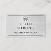 QR Code Property Manager Brushed Silver Monogram Visitekaartje (Voorkant)
