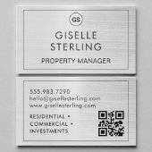 QR Code Property Manager Brushed Silver Monogram Visitekaartje