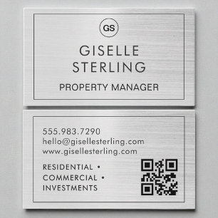 QR Code Property Manager Brushed Silver Monogram Visitekaartje