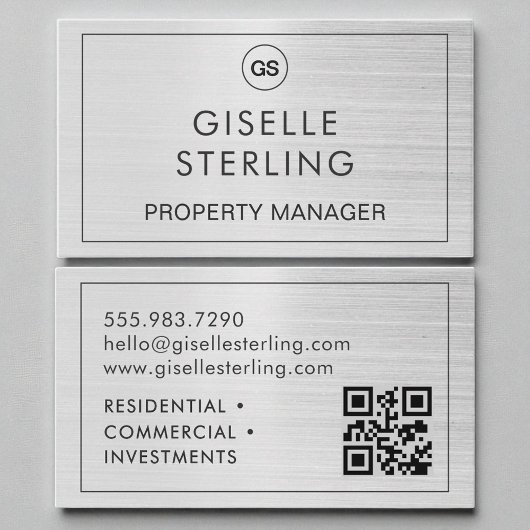 QR Code Property Manager Brushed Silver Monogram Visitekaartje