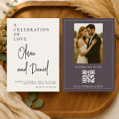 QR Code Purple Script Photo Wedding Kaart