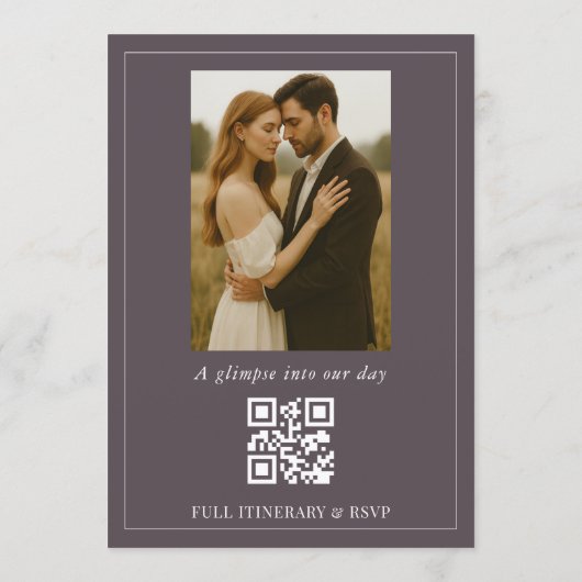 QR Code Purple Script Photo Wedding Kaart (Achterkant)