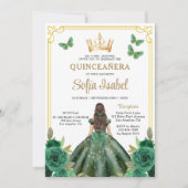 QR Code Quinceanera Bloemen Smaragdgroen Goud Kaart (Voorkant)