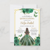 QR Code Quinceanera Bloemen Smaragdgroen Goud Kaart (Voorkant)