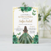 QR Code Quinceanera Bloemen Smaragdgroen Goud Kaart (Staand voorkant)