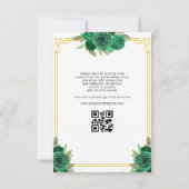 QR Code Quinceanera Bloemen Smaragdgroen Goud Kaart (Achterkant)